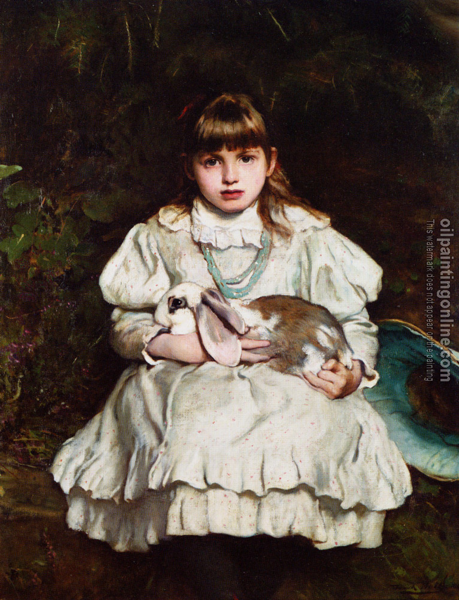 Frank Holl - Portrait of a Young Girl Holding a Pet Rabbit